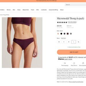 NWT Thongs (6-pack), OEKO-TEX Micromodal, Size Large, Color: Syrah from Quince